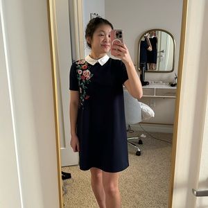 Zara embroidered flower dress with Peter Pan collar